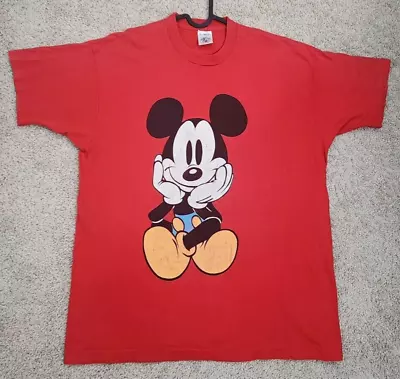 Vintage Red Mickey Mouse Double Sided T-shirt 90s Single Stitch Disney XL USA • $20