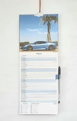 2024 Wall Calendar  Slim Spiral 41X15Cm SUPER CAR Photo 3 Month View Stationery  • £3.45