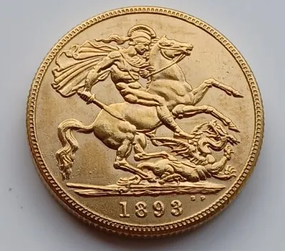 1893 Queen Victoria Sovereign  22c Gold Plated  Original Size  8g • £5