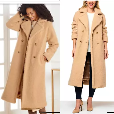 NEW G By Giuliana Teddy SHERPA Coat MIDI TAN SZ L RETAIL $125 • $34