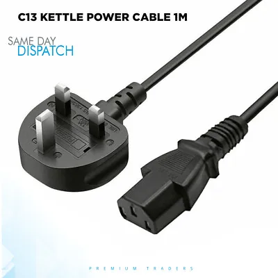 For PC Monitor TV C13 Cord1m C5 / C7 IEC Kettle Lead Power Cable 3 Pin UK Plug • £6.80