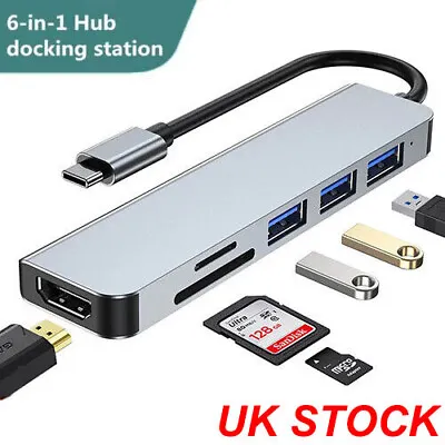 6-in-1 Type C To HDMI Adapter Hub 4K For MacBook/Pro/Air/iMac/Ipad Pro USB 3.0 • £10.89