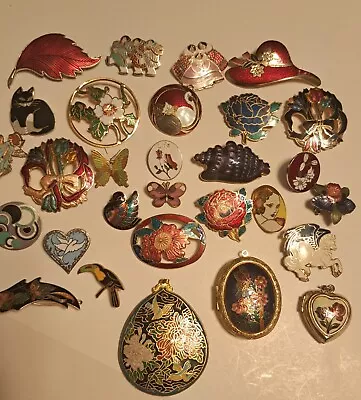 HUGE Vintage Cloisonne Brooch Lot 25 +3 Pendants • $9.99