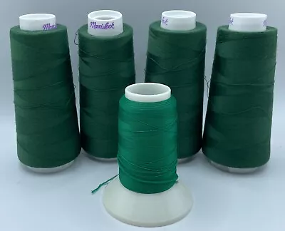 4 A&E Green Maxi Lock Thread Polyester  + 1 YLI Wooly Nylon Green Thread • $11.47