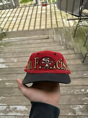 San Francisco 49ers Snapback Hat Vintage Logo 7 Red Gold Team NFL Wrap Adound • $45