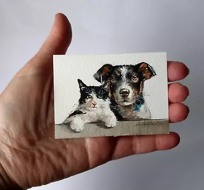 Original Not A Print ACEO Watercolour Miniature Signed. Friends :). Collectable • £8