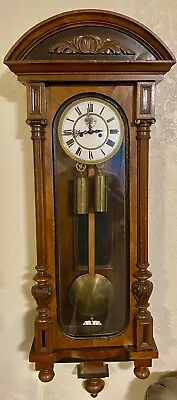 Antique Germany Gustav Becker Vienna Strikes Clock 2 Brass Weights Walnut Case • $1069