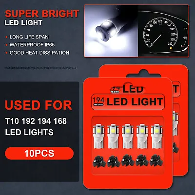 10x White T10 PC194 LED + 1/2  Socket Instrument Cluster Dash Light Bulb For GMC • $9.81