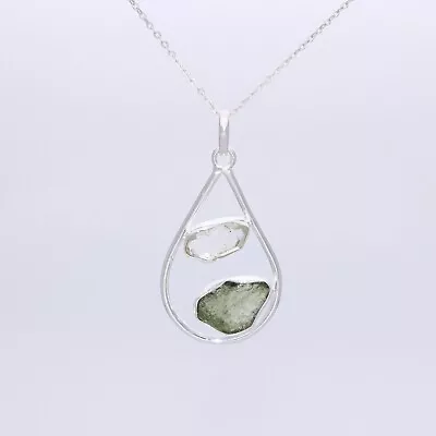 925 Sterling Silver Raw Moldavite Pendant Herkimer Diamond Jewelry For Womans • $38.99