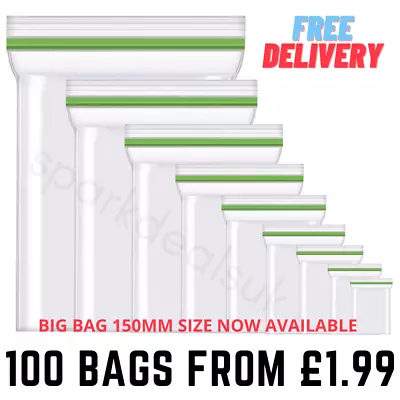 100 X Small Clear Plastic Bags Baggy Grip Self Seal Resealable Zip Lock UK STOCK • £1.99