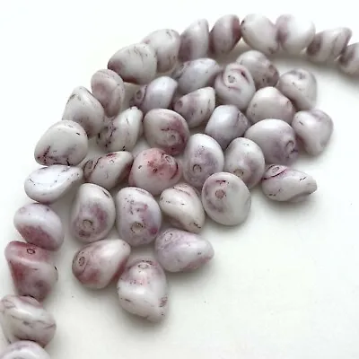 Vintage German White & Purple Vertebrae Shaped Glass Beads (9mm) (WGG1) • $8