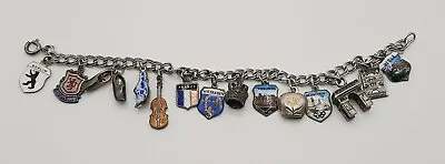 Vintage European Travel Sterling Silver Charm Bracelet With 14 Charms 800 835 • $95