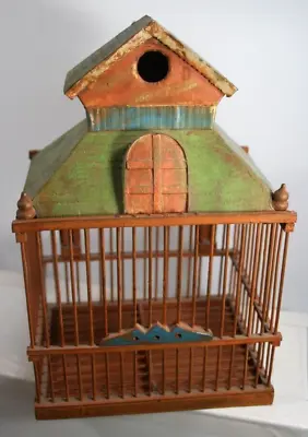 Nice Vintage All Wood Primitive Looking Small Bird Cage 7  X 5  X 10.5  High • $72.95