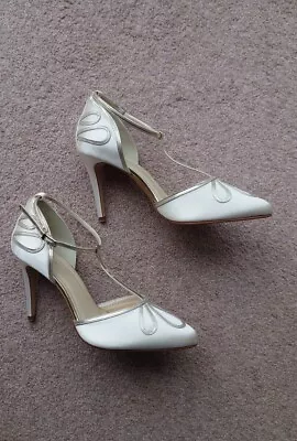 RAINBOW CLUB Ivory Satin T Bar Bridal Wedding Shoes 7 Ankle Strap Deco ELSPETH  • £25