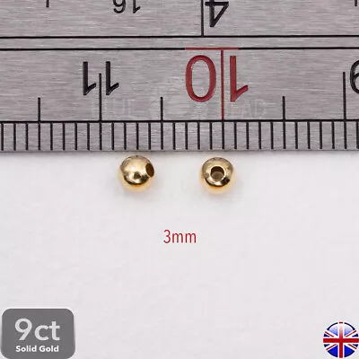 9ct Gold Round Plain Beads 2mm 3mm Jewellery Making • £4.85