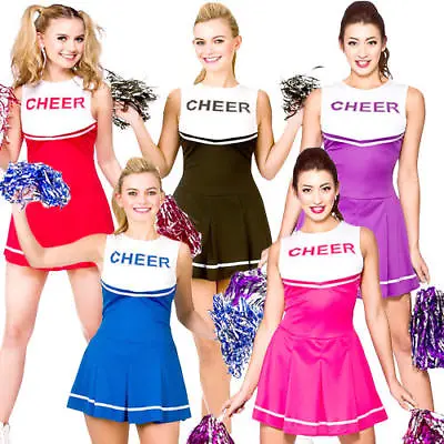 High School Cheerleader Ladies Fancy Dress Sports Uniform Womens Costume Outfits • £13.99