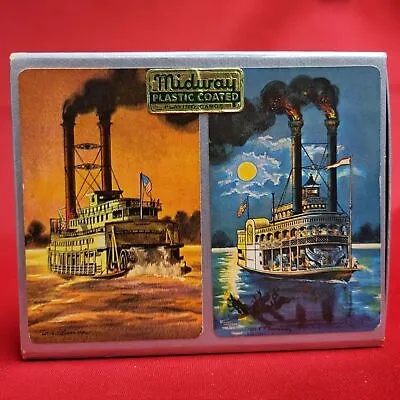 Vintage Midway Plastic Coated Deck River Steamboat  Playing Cards Slipcase Box S • $22.95