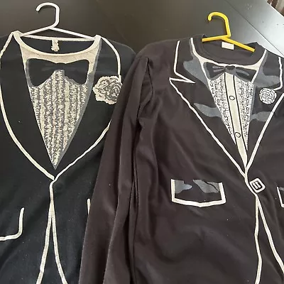 Vintage Tuxedo Shirts Medium Black Long Sleeve Set Of 2 • $20