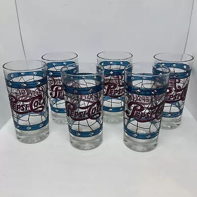 Vintage Pepsi Cola Stained Glass Tiffany Style Drinking Glasses 1970's Set Of 6 • $59.99