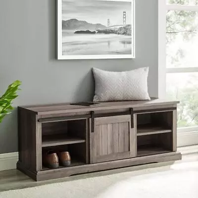 Welwick Designs Entry Bench 48  Modern Farmhouse Sliding Grooved Door Grey Wash • $183.82