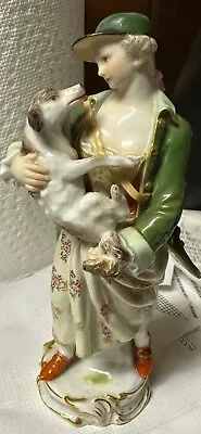 Antique Meissen Porcelain Figurine Of A Huntress And Her Dog • $213.50