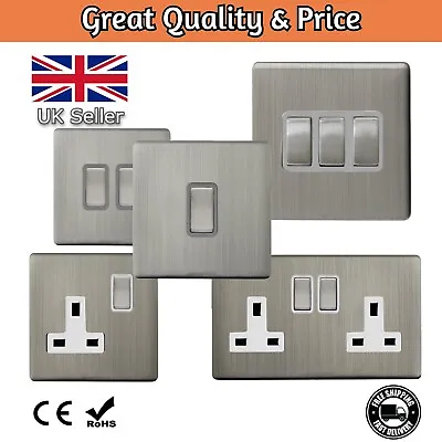 £7.49 • Buy Brushed Steel Switches & Sockets Silver Satin Chrome White Insert Screwless Slim