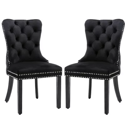 $249 • Buy 2x Velvet Dining Chairs Upholstered Solid Wood Stud Tufted Ring Kithcen Chair