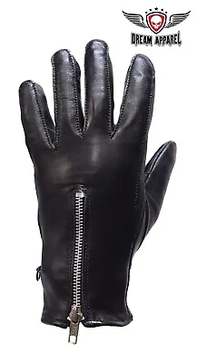 Womens Full Finger LEATHER  Gloves With Zipper • $9.95