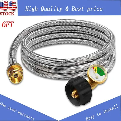 6FT Propane Hose With Gauge 1Lb To 20Lb Propane Adapter With Stainless Braided • $20.99