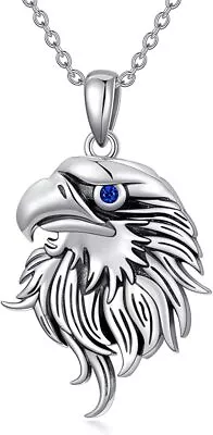 Sterling Silver Eagle Head Pendant Necklace Hawk Jewelry Gift For Women Men • £68.44