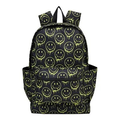 No Boundaries Women's Black Yellow Smiley Drip Face Printed Backpack NWT • $15.25
