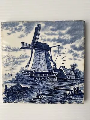 A.E. Tile Co. Dutch Windmill Tile Square Blue White 6” Vintage • $17.99