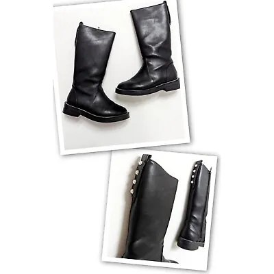 Zara Girls Black Knee High Boots With Faux Pearls Size 12 US • $55.99