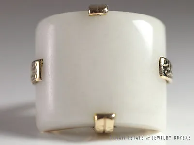 Ming's Hawaii Rare White Jade Square Ring 14k Yellow Gold Sz 4.75 Mings Jewlery • $2350