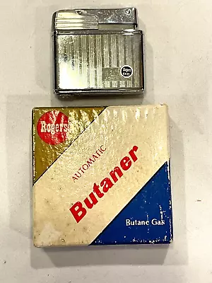 Vintage Rogers Butaner Silver Butane Lighter Original Box -free Ship • $24.99