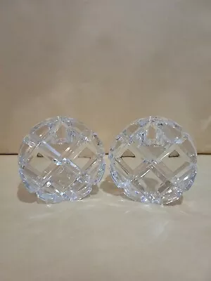 Set Of 2 Beautiful Mikasa Diamonds Discus Glass Candlesticks Holiday Sparkle • $19.95