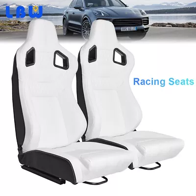 1Pair Universal Racing Seats Full Wrapped White Faux Leather Sport Bucket Seats • $400.19
