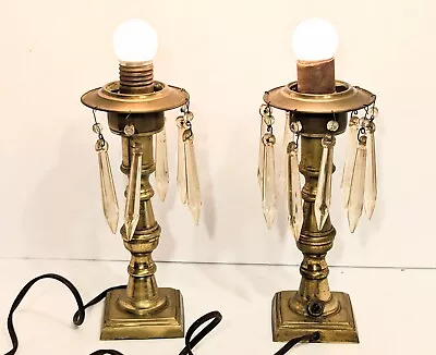 Pair Of Vintage Brass Crystal Prism Hanging Table Lamps • $60