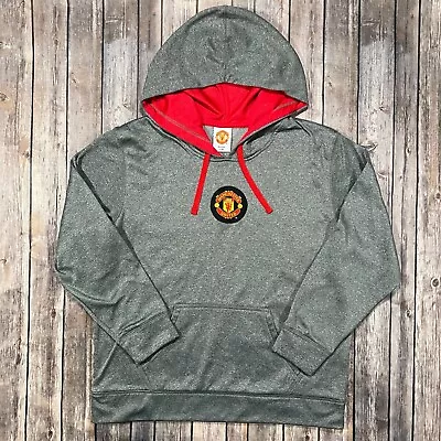 Manchester United Pullover Performance Hoodie Sweatshirt Large Mens Grey • $24.47