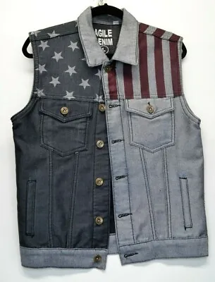 Agile Denim Mens Size Large Button Sleeveless American Flag Vest (G6) • £18.80