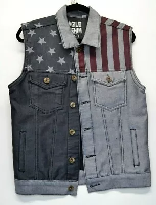 £23 • Buy Agile Denim Mens Size Large Button Sleeveless American Flag Vest (G6)