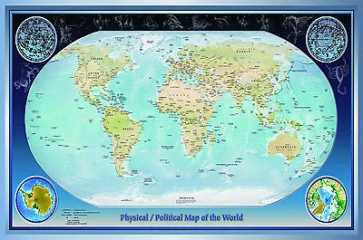 Laminated  WORLD MAP (small  15X22.5 Inches) Vintage / Atlas Educational POSTER • £4.99