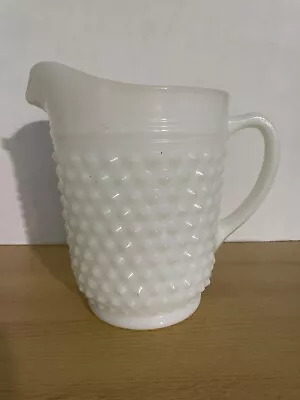 Hobnail Milk Glass Pitcher Large White 64 Oz 2 Qt 8  Tall Vintage • $16