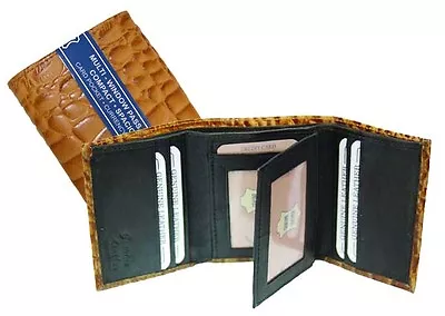 Tan Croc Print Credit Card ID Leather Mens Trifold Wallet  • $15.76