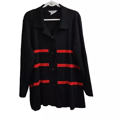 Exclusively Misook Cardigan 3X Black Red Striped Button Front Sweater Collared • $59.99