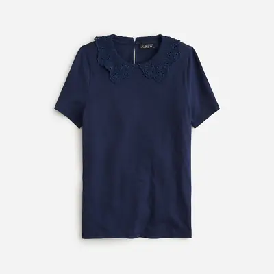 Nwt J.CREW LACE Peter Pan Collar Ultra Soft Blouse Shirt Top S Small Navy • $33.99