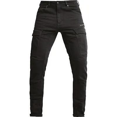 Mens Motorbike Jeans Motorcycle Cargo Pants Black Lined With Kevlar CE Armoured • $53