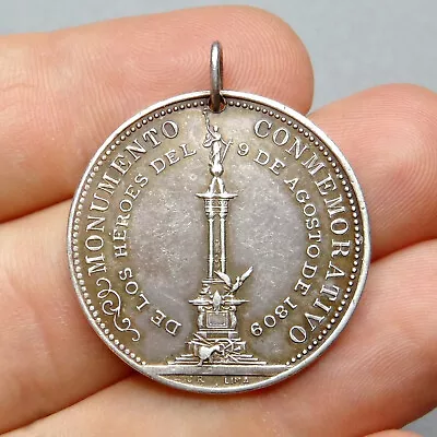 Ecuador Antique Silver Medal. 1906 Quito. Commemorative Independence. Pendant. • $199.99