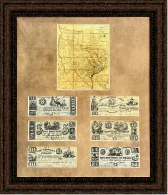 $129 • Buy Texas Map And Money | Framed Historic Texas Map And Currency