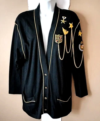 $14.95 • Buy Saint Germain Paris Size S Vintage 80's Black Jersey Chain Embroidered Cardigan